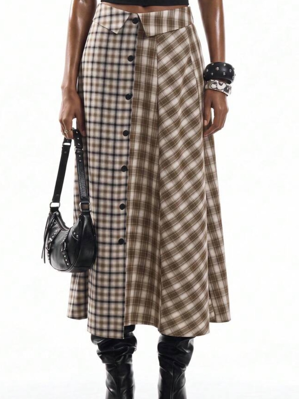 Women's Plaid A-Line Asymmetrical Patchwork Skirt,